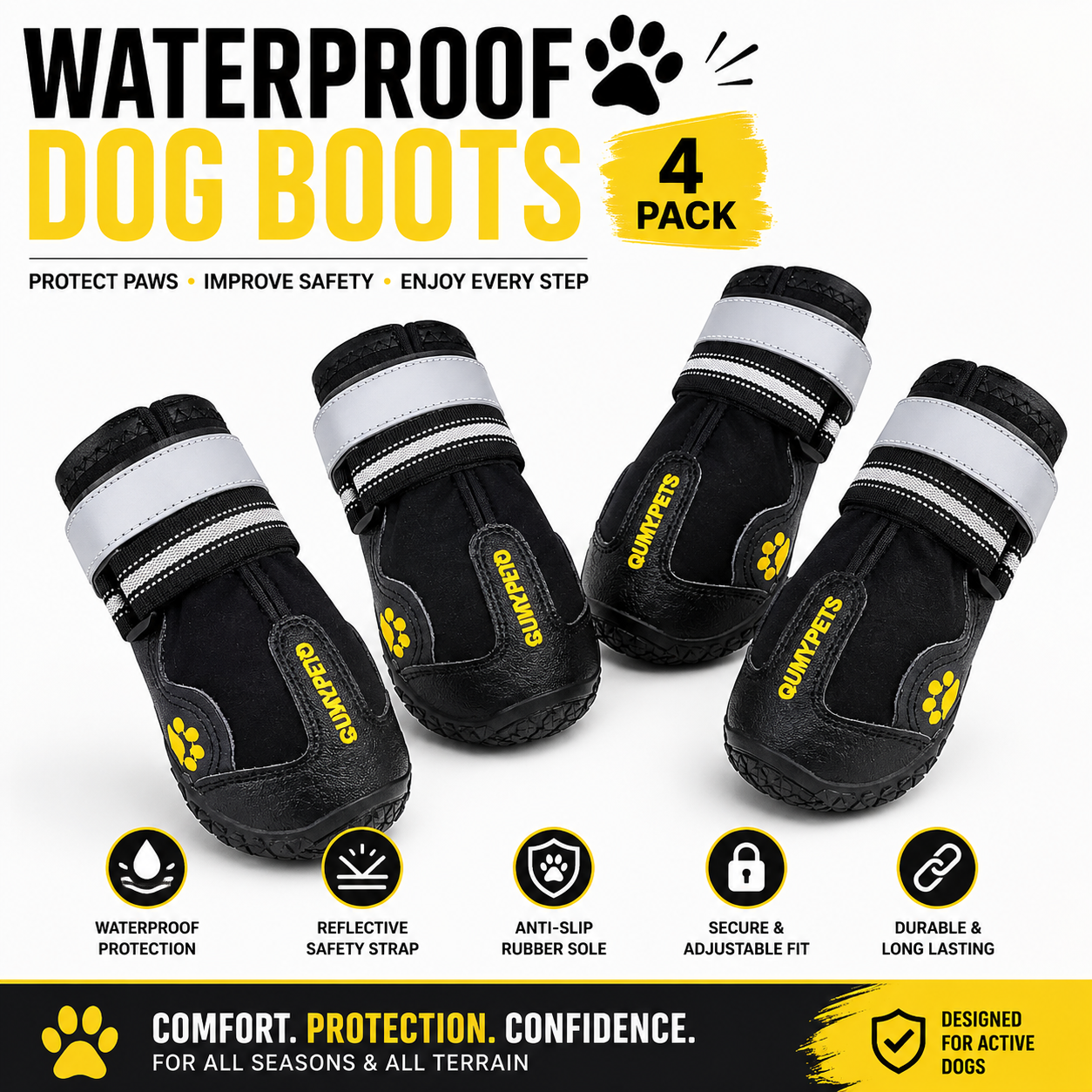 Water-Resistant Dog Boots & Paw Protectors – Anti-Slip Shoes for Hot Pavement, Snow, Rain & Outdoor Adventures