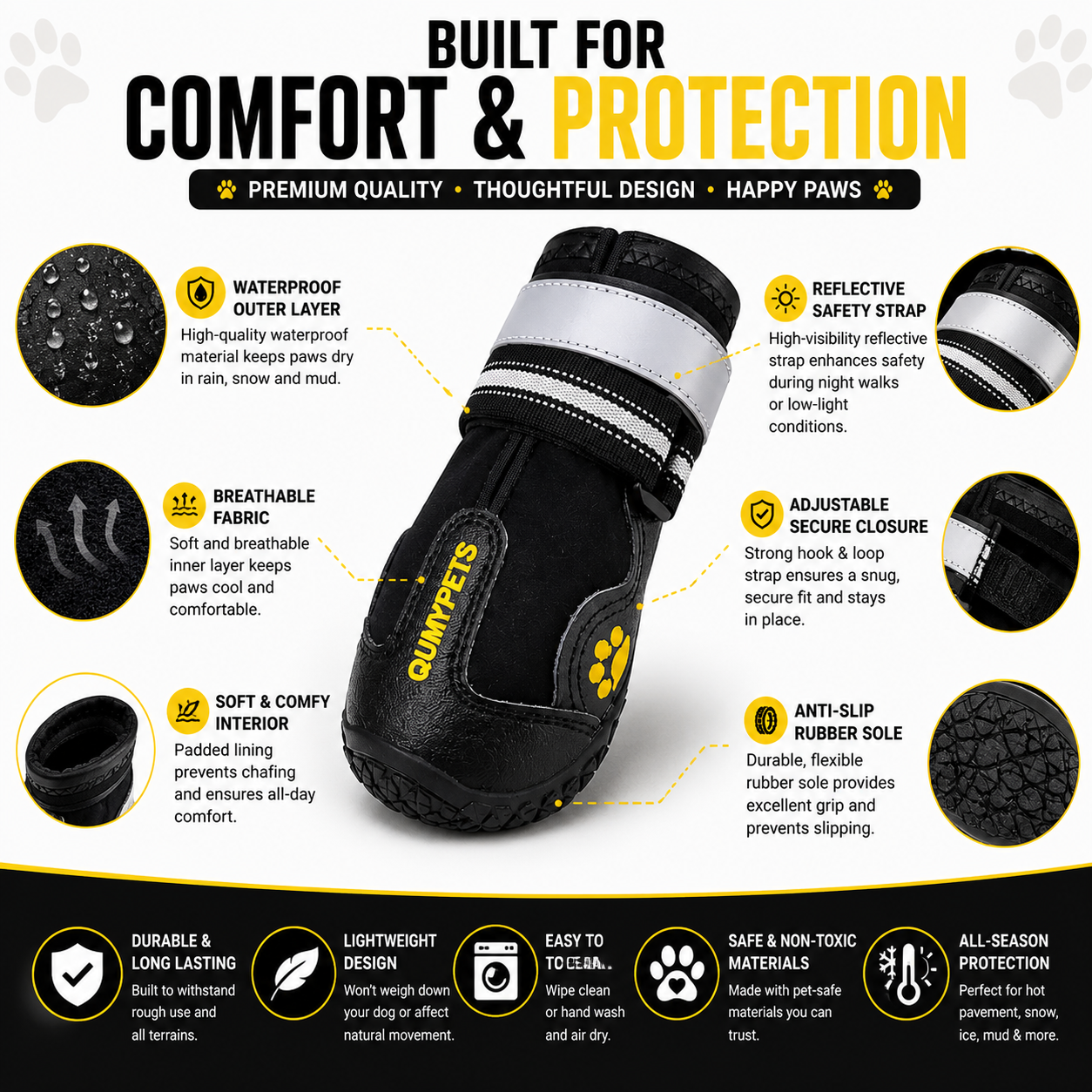 Water-Resistant Dog Boots & Paw Protectors – Anti-Slip Shoes for Hot Pavement, Snow, Rain & Outdoor Adventures