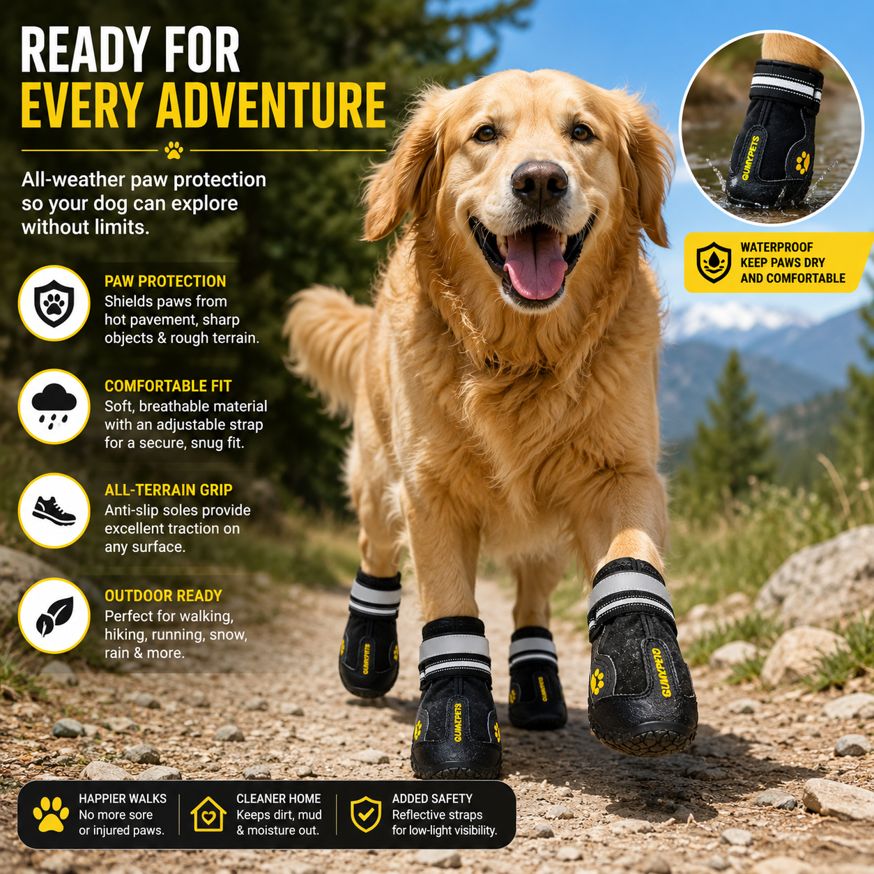 Water-Resistant Dog Boots & Paw Protectors – Anti-Slip Shoes for Hot Pavement, Snow, Rain & Outdoor Adventures