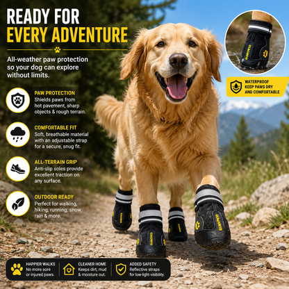 Water-Resistant Dog Boots & Paw Protectors – Anti-Slip Shoes for Hot Pavement, Snow, Rain & Outdoor Adventures