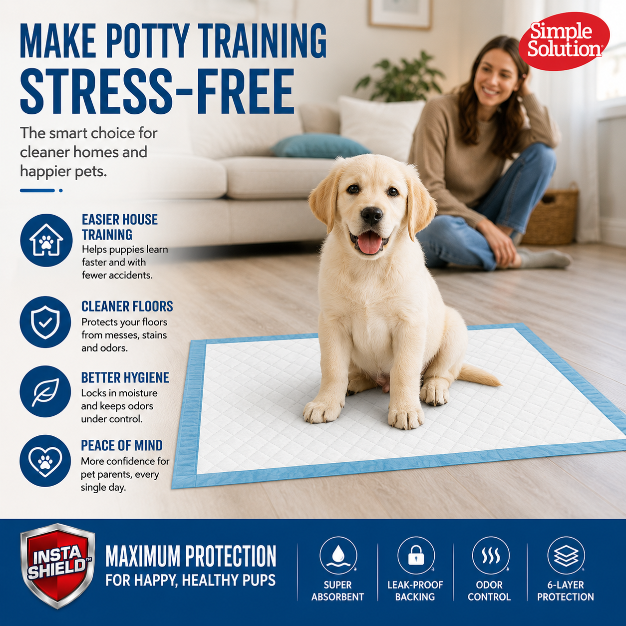 Extra Large Puppy Training Pads – Leak-Proof Disposable Dog Pee Pads with Odor Control & Fast Absorption (28" x 30")