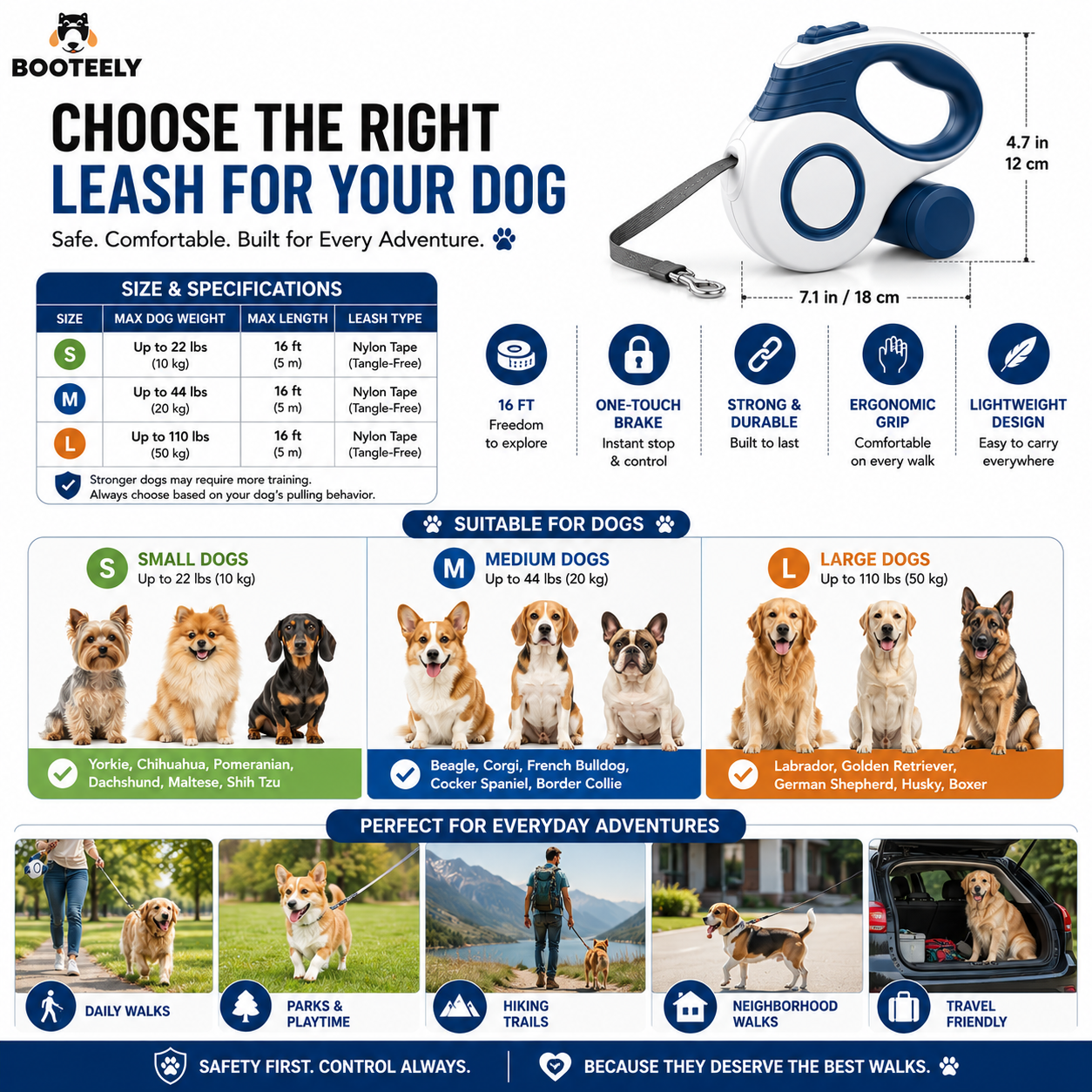 Automatic Retractable Dog Leash – Extendable Pet Walking Lead with Waste Bag Holder for Dogs & Cats