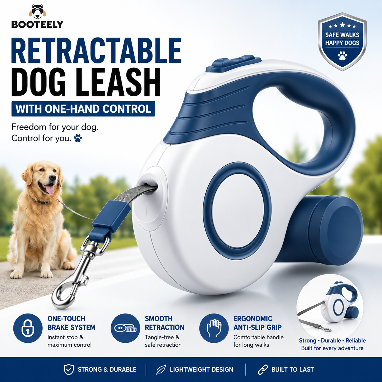 Automatic Retractable Dog Leash – Extendable Pet Walking Lead with Waste Bag Holder for Dogs & Cats