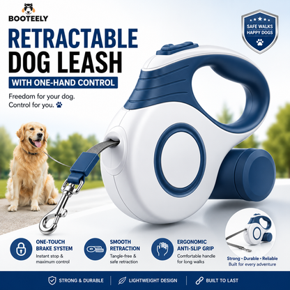 Automatic Retractable Dog Leash – Extendable Pet Walking Lead with Waste Bag Holder for Dogs & Cats