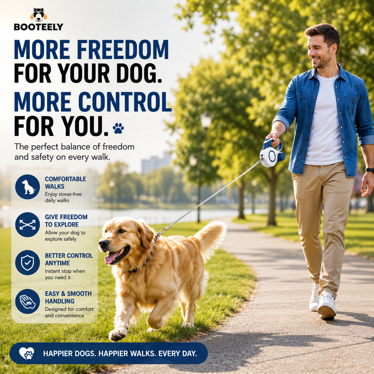 Automatic Retractable Dog Leash – Extendable Pet Walking Lead with Waste Bag Holder for Dogs & Cats