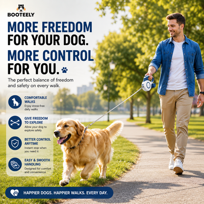 Automatic Retractable Dog Leash – Extendable Pet Walking Lead with Waste Bag Holder for Dogs & Cats