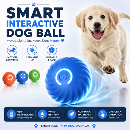 Smart Interactive Dog Ball Toy – Automatic Moving, Rolling & Bouncing USB Rechargeable Ball for Puppies and Dogs