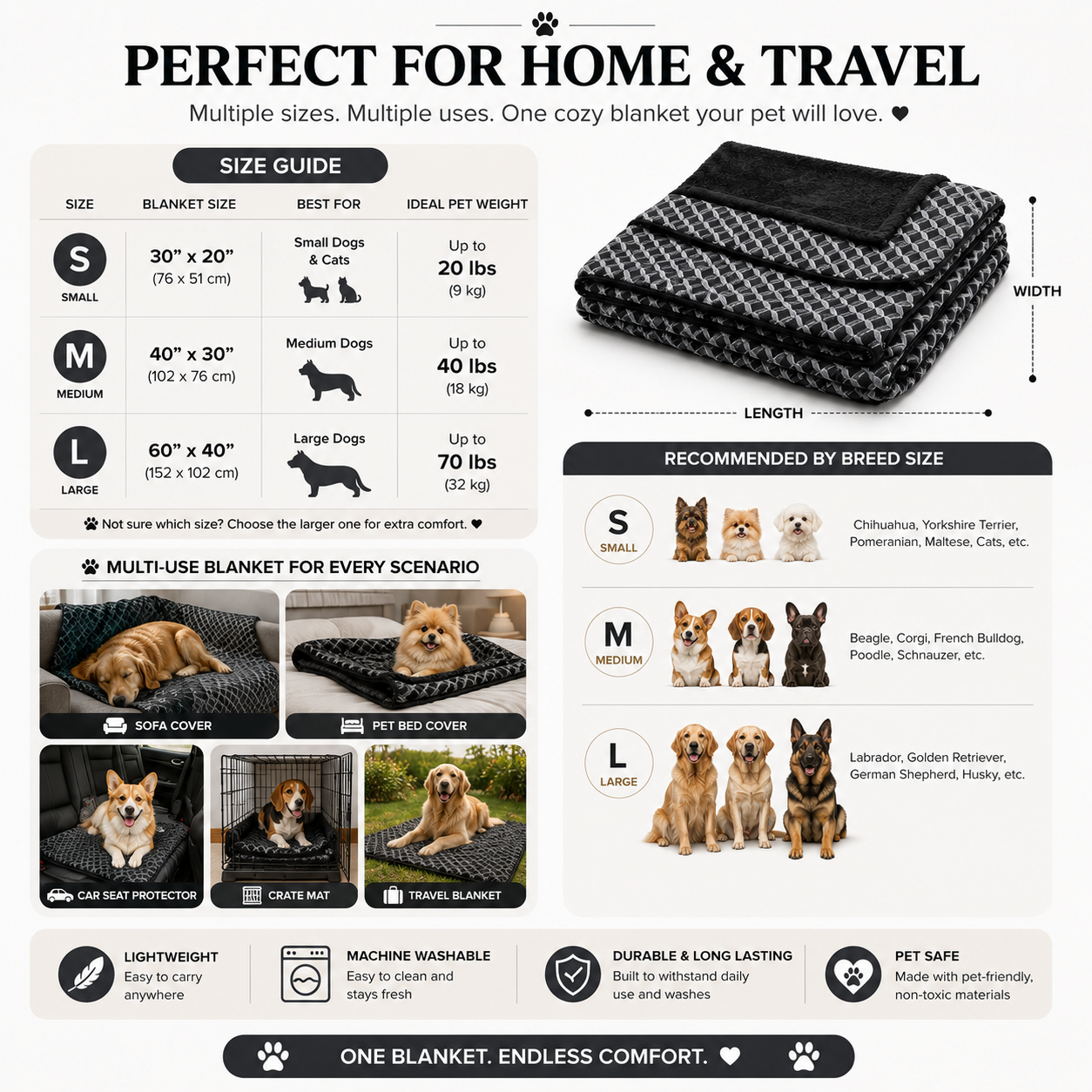 Premium Replacement Dog Bed Cover – Sofa-Style Plush Pet Bed Cover, Machine Washable, Jumbo/X-Large (40" x 32")