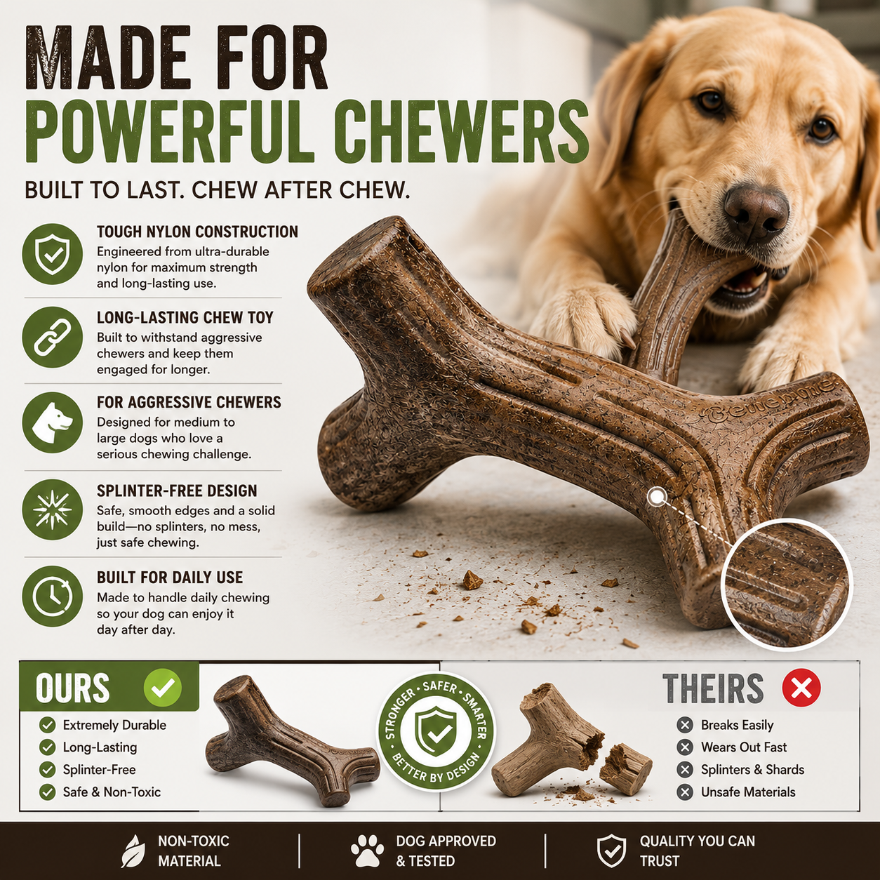 MapleStick™ Durable Real Wood Dog Chew Toy – Long-Lasting Natural Maple Chew for Aggressive Chewers (Large Size)