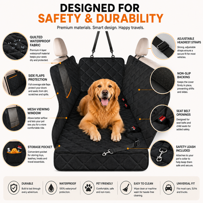 Premium Waterproof Dog Car Seat Cover Hammock – Heavy-Duty Back Seat Protector with Mesh Window, Side Flaps & Non-Slip Design