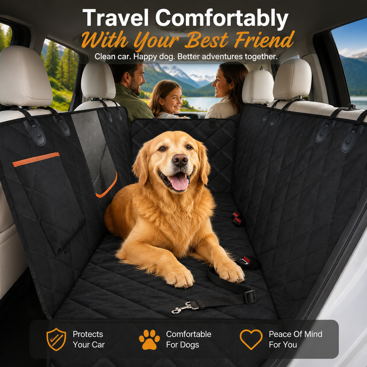 Premium Waterproof Dog Car Seat Cover Hammock – Heavy-Duty Back Seat Protector with Mesh Window, Side Flaps & Non-Slip Design