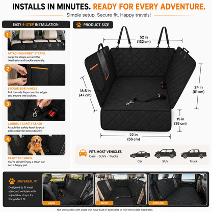 Premium Waterproof Dog Car Seat Cover Hammock – Heavy-Duty Back Seat Protector with Mesh Window, Side Flaps & Non-Slip Design