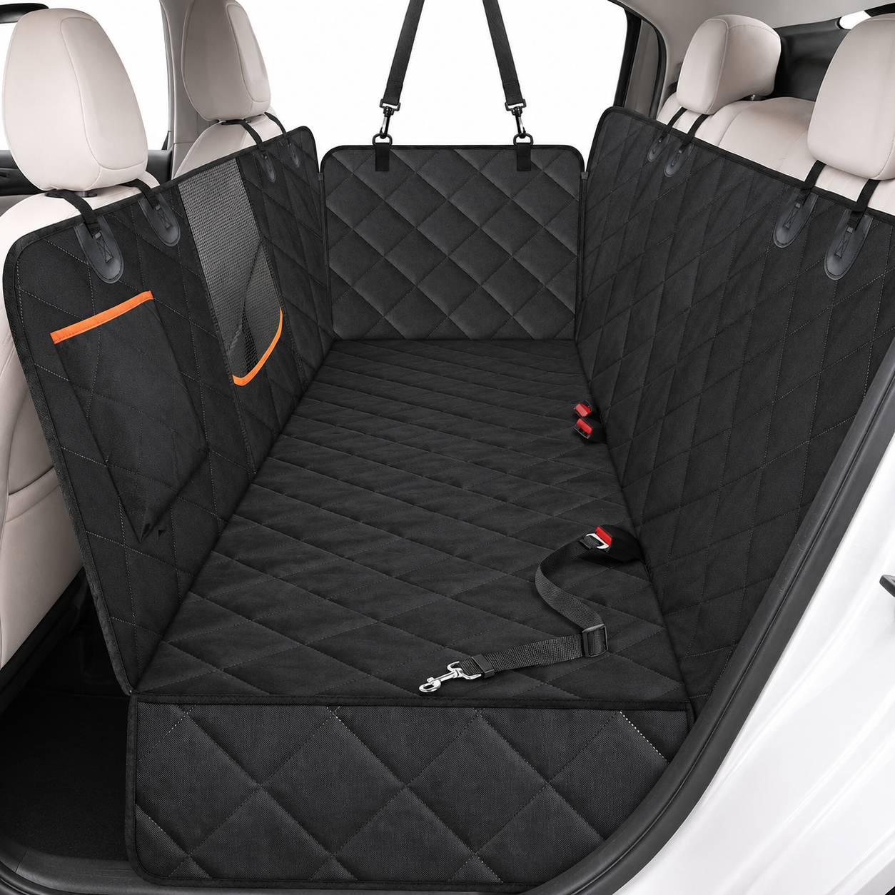 Premium Waterproof Dog Car Seat Cover Hammock – Heavy-Duty Back Seat Protector with Mesh Window, Side Flaps & Non-Slip Design