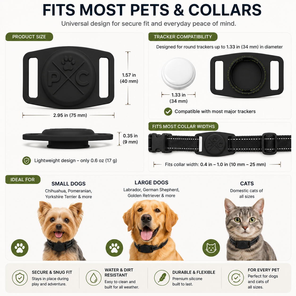AirTag Pet Collar Holder – Secure Silicone GPS Tracker Mount for Dogs & Cats | Durable, Lightweight & No Monthly Fees