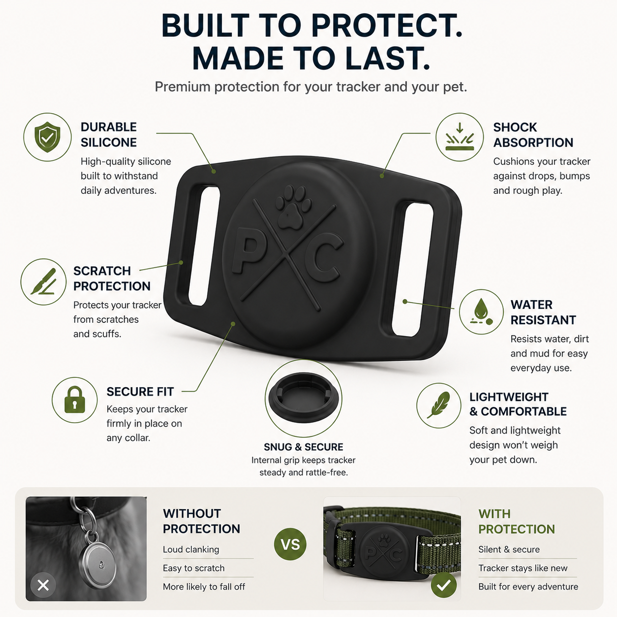 AirTag Pet Collar Holder – Secure Silicone GPS Tracker Mount for Dogs & Cats | Durable, Lightweight & No Monthly Fees