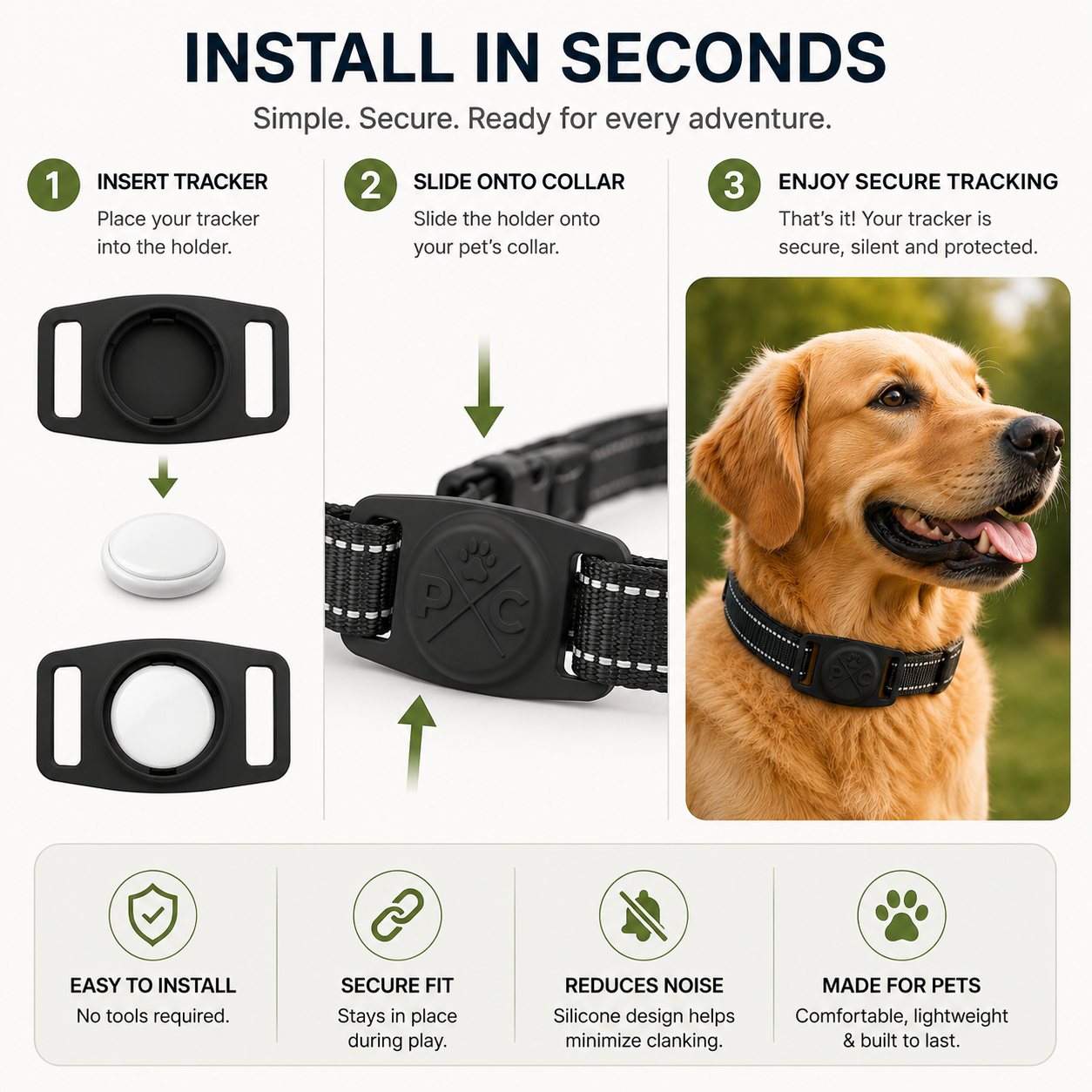 AirTag Pet Collar Holder – Secure Silicone GPS Tracker Mount for Dogs & Cats | Durable, Lightweight & No Monthly Fees