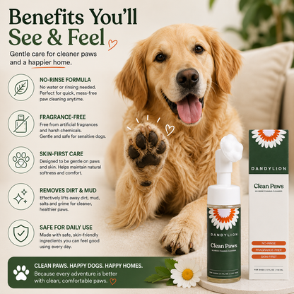 CleanPaws™ No-Rinse Dog Paw Cleaner Foam – Gentle Foaming Paw Wash with Silicone Brush for Clean & Fresh Paws Anywhere