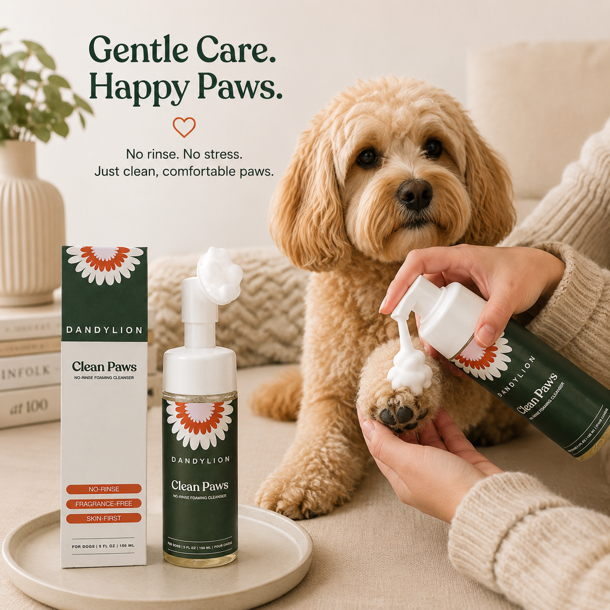 CleanPaws™ No-Rinse Dog Paw Cleaner Foam – Gentle Foaming Paw Wash with Silicone Brush for Clean & Fresh Paws Anywhere