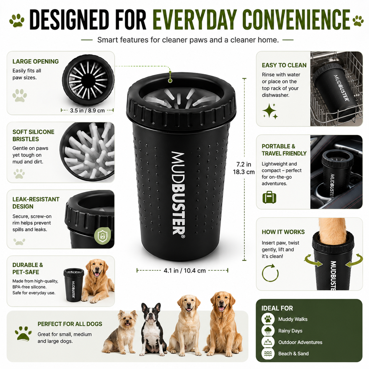 MudBuster™ Dog Paw Cleaner Cup – Portable Mud & Dirt Remover with Soft Silicone Bristles for Clean Paws Anytime