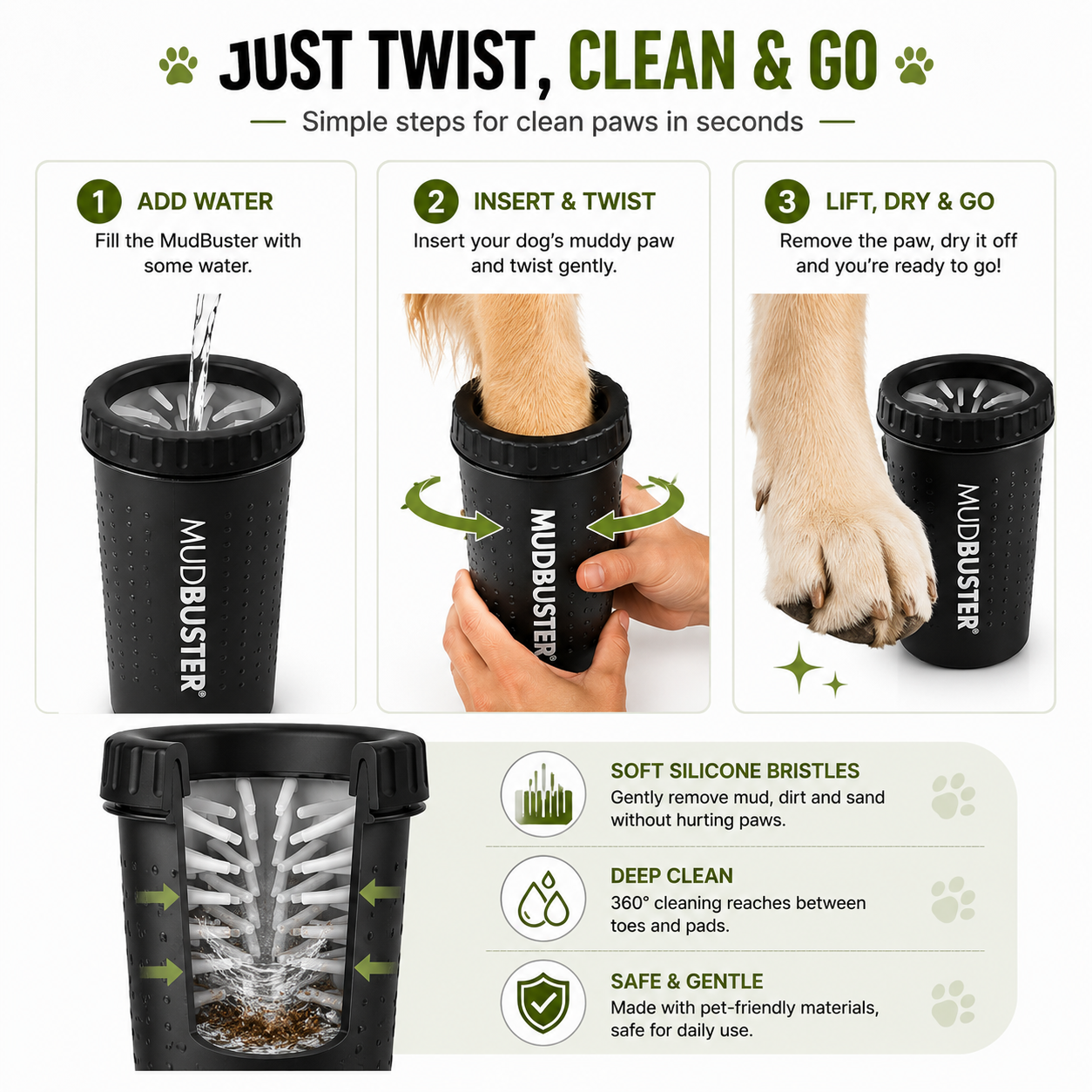 MudBuster™ Dog Paw Cleaner Cup – Portable Mud & Dirt Remover with Soft Silicone Bristles for Clean Paws Anytime