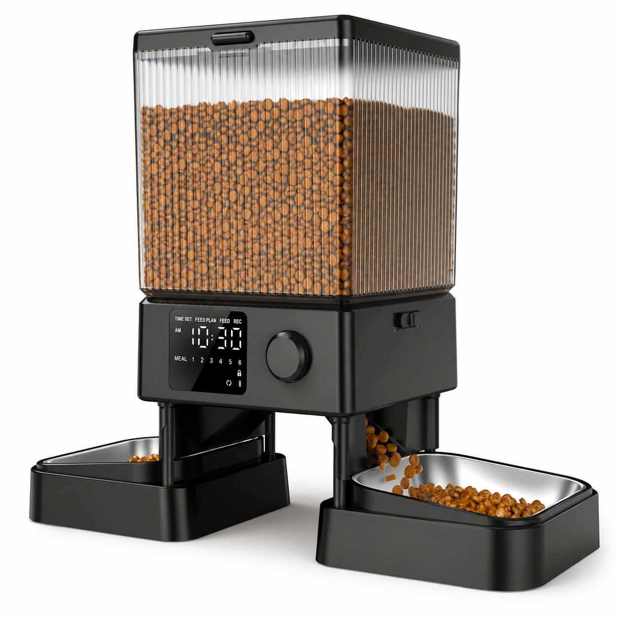 Automatic Cat Feeder for 2 Cats – 5L Timed Food Dispenser with Dual Bowls, Portion Control & Voice Recorder