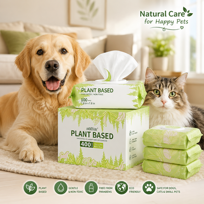 Natural Pet Grooming Wipes for Dogs & Cats | Hypoallergenic & Compostable