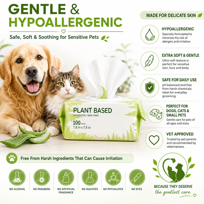 Natural Pet Grooming Wipes for Dogs & Cats | Hypoallergenic & Compostable