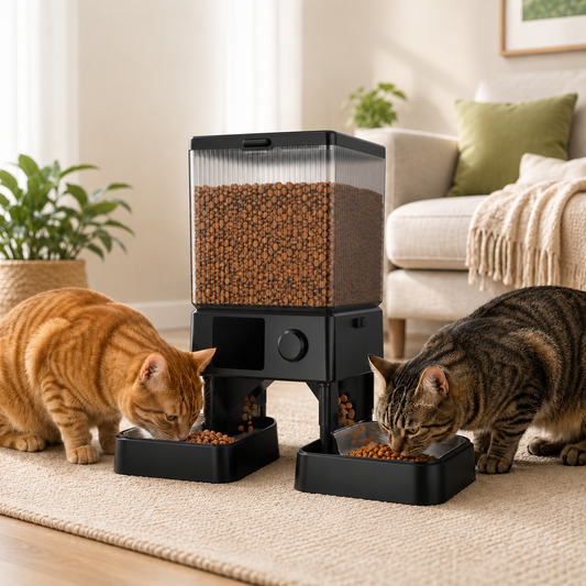Automatic Cat Feeder for 2 Cats – 5L Timed Food Dispenser with Dual Bowls, Portion Control & Voice Recorder