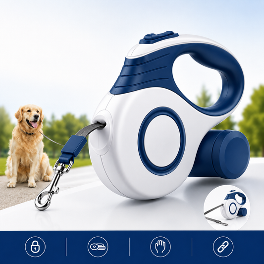 Automatic Retractable Dog Leash – Extendable Pet Walking Lead with Waste Bag Holder for Dogs & Cats